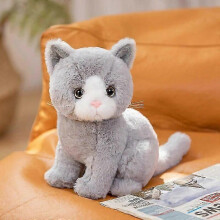(26cm,gray)Simulation Plush Cartoon Cats Sitting Cute Animal Toy Grey Yellow Black White Colors Kitten Doll Boys Girls Gift