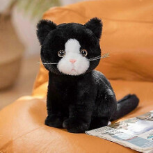 (26cm,black white)Simulation Plush Cartoon Cats Sitting Cute Animal Toy Grey Yellow Black White Colors Kitten Doll Boys Girls Gift