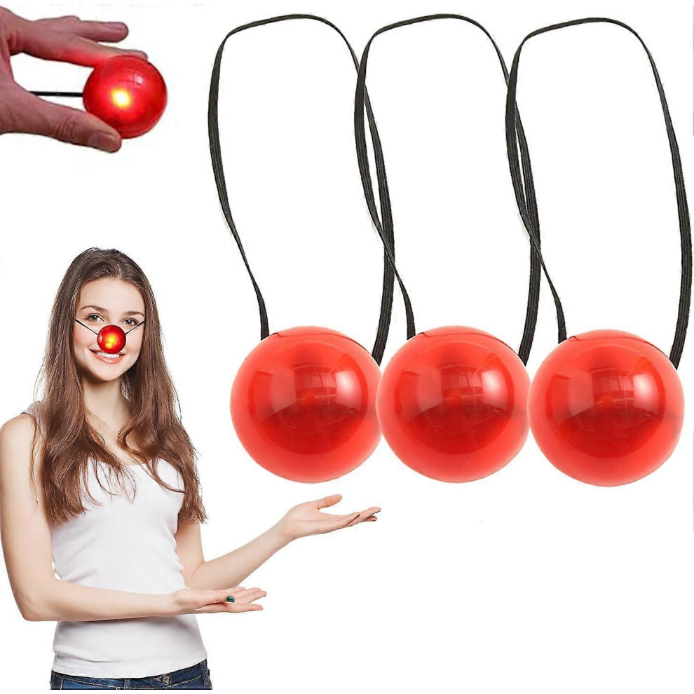 (3 Pcs) LED Glowing Red Nose 3/6Pcs Funny Clown Nose for Red Nose Day,Blinking Red Nose Novelty Circus Accessory for Parties, Costumes, Cosplay