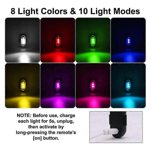 4PCS Wireless LED Strobe Lights with Remote Control, 8 Colors USB Charing Waterproof Emergency Warning Lights 2