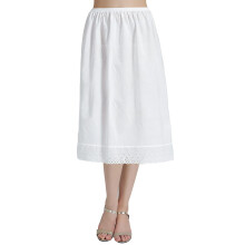 (M,Ivory-70cm Length)100% Cotton Women'shalf Slip Underskirt Vintage Skirt Extender With Lace Embroidery