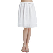 (S,Ivory-50cm Length)100% Cotton Women'shalf Slip Underskirt Vintage Skirt Extender With Lace Embroidery