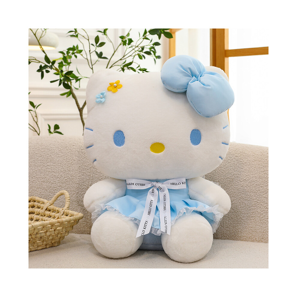(, 30Cm) Kitty Hello Flower Wear Dress Plush Toy Cartoon Stuffed Doll Pillow Kids Gift Blue