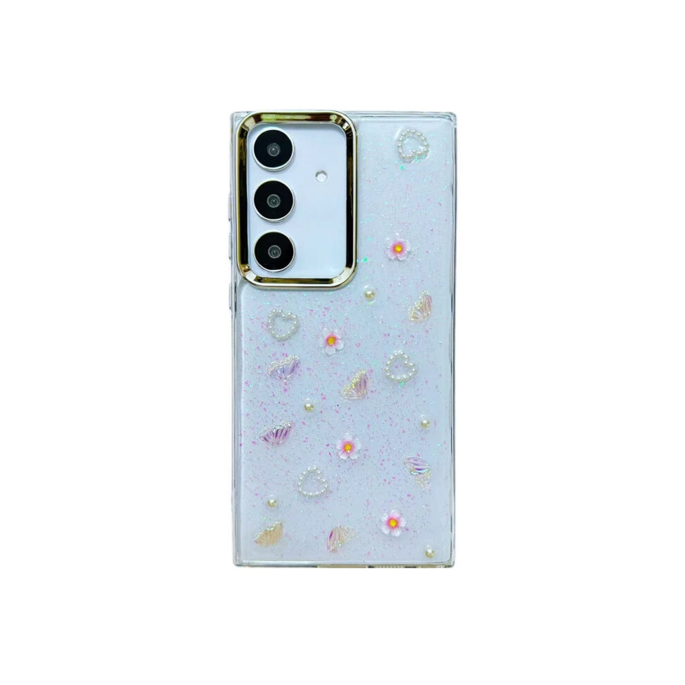 (Butterfly Love Flowers, For Samsung Galaxy S24 FE 5G) Three-dimensional Bow Pearl Love Flower TPU Samsung Galaxy Phone Case
