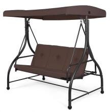 Patio Swing 3-Person Convertible Canopy Swing With Cushion Seats