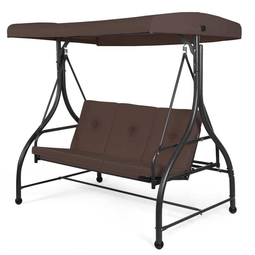 Patio Swing 3-Person Convertible Canopy Swing With Cushion Seats