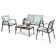 4-Piece Patio Furniture Set With 2 Chairs And Glass Coffee Table