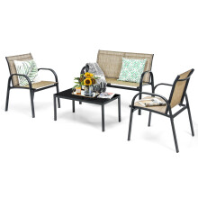 4-Piece Patio Furniture Set With 2 Chairs And Glass Coffee Table