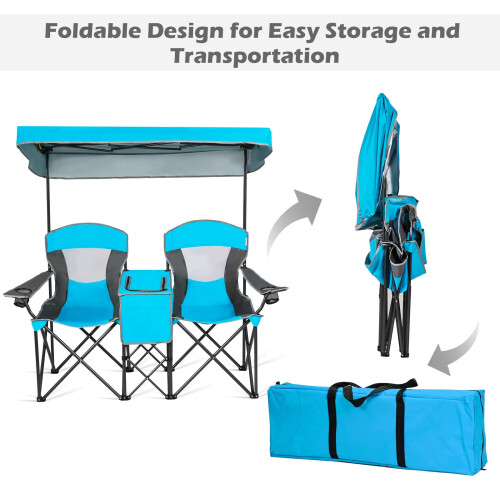 Casart Double Sunshade Folding Chairs Outdoor 2-person Chairs 1