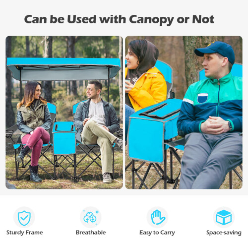 Casart Double Sunshade Folding Chairs Outdoor 2-person Chairs 2