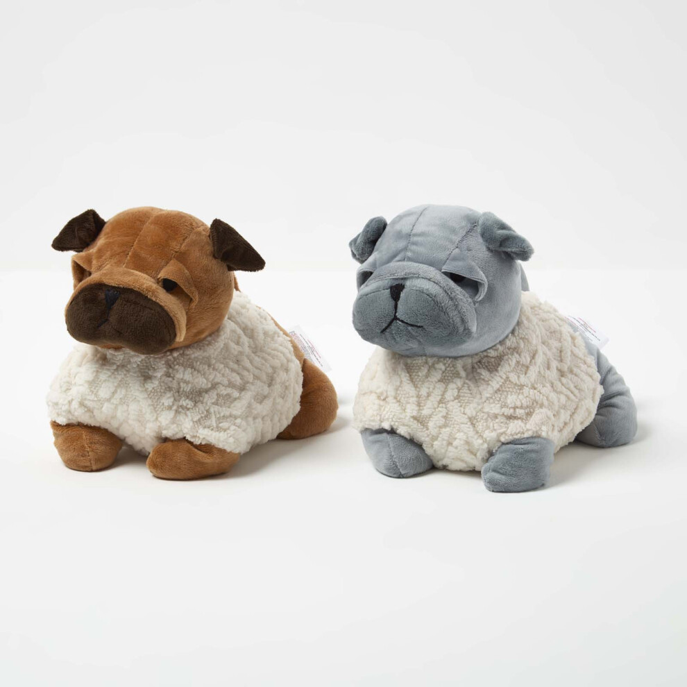 Homescapes Luxury Fabric Pug Doorstop Set Of 2 Grey/Brown