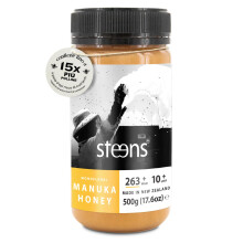 Steens Miele di Manuka - MGO 263+ - Puro Miele Manuka grezzo 100% certificato UMF 10+ - Invasettato e sigillato in Nuova Zelanda - Manuka Honey - 500
