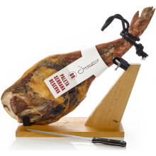 Prosciutto Spagnolo Serrano (Spalla) Riserva Semidisossato 4 - 4.5 Kg + Porta Prosciutto + Coltello - Jamon Serrano