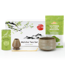 NaturaleBio Set Regalo Matcha Giapponese. Include Polvere di T? Verde Matcha, Frustino, Ciotola e Cucchiaio. Kit Premium: Tutto il Necessario per una