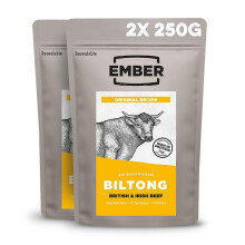 Ember Snacks - Biltong Beef Jerky (2 x 250g Original) Ricco di proteine, ipocalorico. Spuntino a basso contenuto di grassi, in movimento