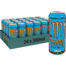 Monster Energy Mango Loco ? 24 Lattine da 500 ml, Energy Juice con Taurina, L-carnitina, Inositolo e Vitamine del Gruppo B, Bevanda Energetica dal Gus