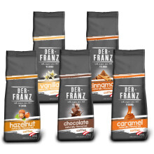Der-Franz caff? Pack, chicchi interi, flavoured, 5 x 500 g (1 x Nocciola, 1 x Vaniglia, 1 x Chocolate, 1 x Cannella, 1 x Caramello)