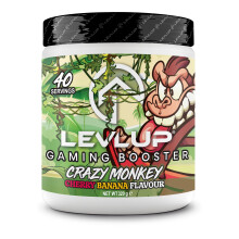 LevlUp Crazy Monkey Gaming Booster - Bevanda Energetica per Giocatori - Con Taurina, Caffeina, L-Tirosina, Vitamina B12 - Gusto Ciliegia e Banana - 32