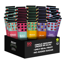 Zest Delites Snack Dolci in Pelle di Frutta, Merendine Senza Glutine, 50 Pack, Fragola, Mora, Pesco, Prugna e Ciliegia, Barrette Energetiche Ciclismo,