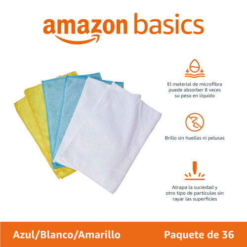 Amazon Amazon Basics Pa?o de limpieza de microfibra, Rectangular, 30.5 cm x 40.5 cm, 36 unidad, Multicolor 1