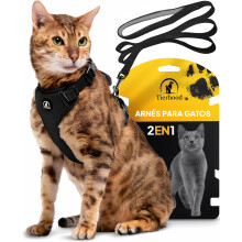 Tierhood Arnes para gatos - Arnes gatos antiescape - Correa con arnes para gatos peque?os y grandes - Arn?s para gatos ajustable con correa de 1,4m -