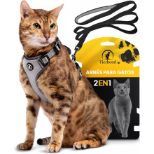 Tierhood Arnes para Gatos - Arnes Gatos antiescape - Correa con arnes para Gatos peque?os y Grandes - Arn?s para Gatos Ajustable con Correa de 1,4m -
