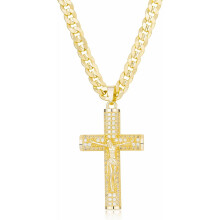 No Fade 14k Gold-Plated Cuban Figaro Chain with Jesus Christ Crucifix, Cross Necklace for Men And Women,24 inches Long and 6mm wide