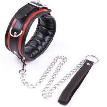 Soft Sponge Leather Collars Punk Necklace Chain Leash Cosplay Adjustable Neck Chokers（Black+Red）