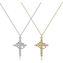New Cross Necklace with Crown, Paved Zircon Cross Rotated Crown Necklace,14K Gold Plated Rotating Crown Cross Pendant Necklace, Crystal Diamond Cross
