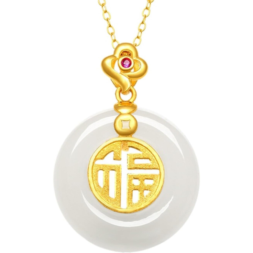 Good Luck Pendant Necklace Natural Jade Blue God of Wealth Pendant Necklace for Women