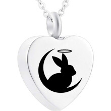 Urn Necklaces for Ashes Cute Rabbit and Moon Cremation Urn Locket Pendant Stainless Steel Jewelry with Fill Kit and Velvet Bag