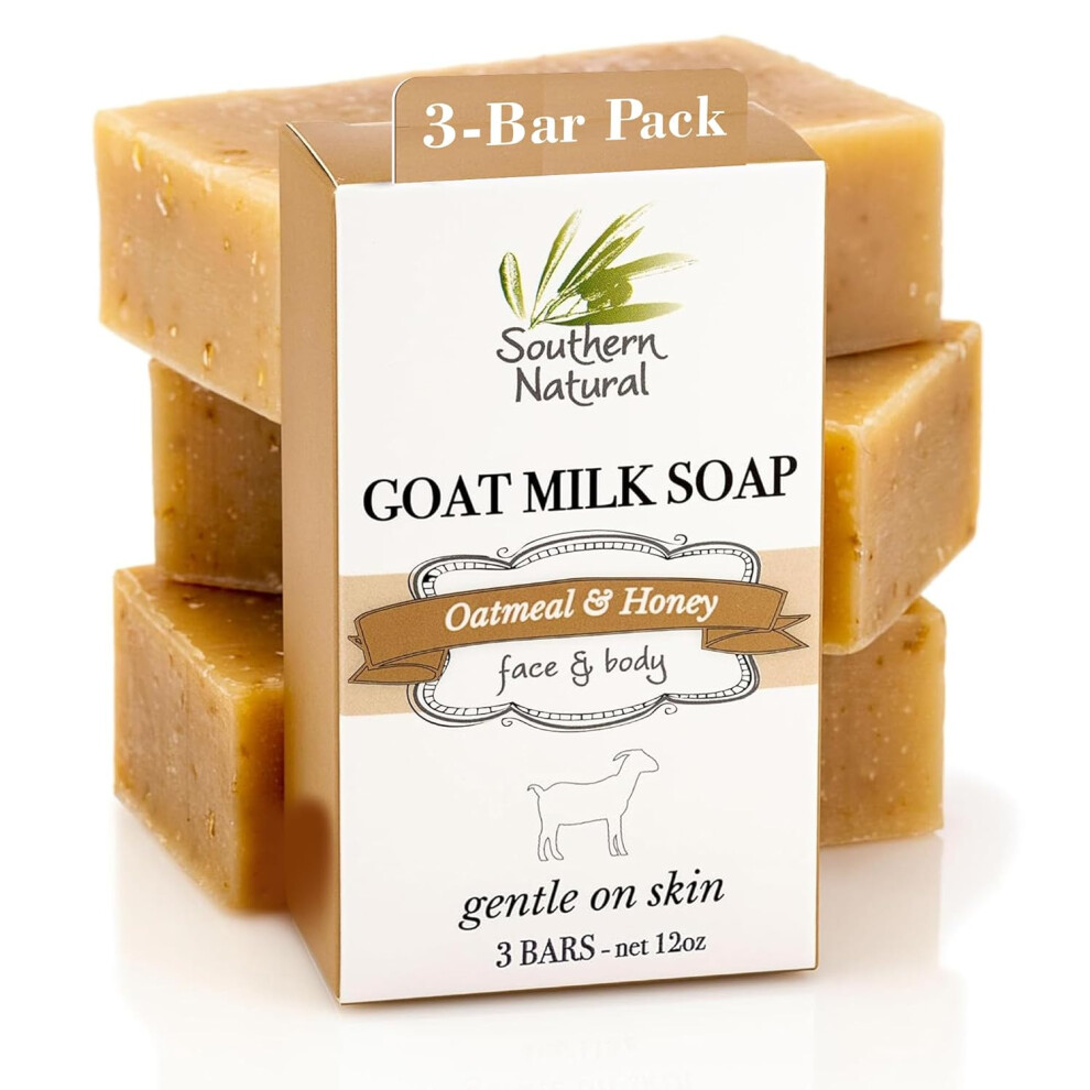 Southern Natural Oatmeal Soap Bar 3 Pack Unscented Goat Milk Soap Bars With Colloidal Oatmeal  Honey For Dry Sensitive Skin Fragrance Free Cleanser