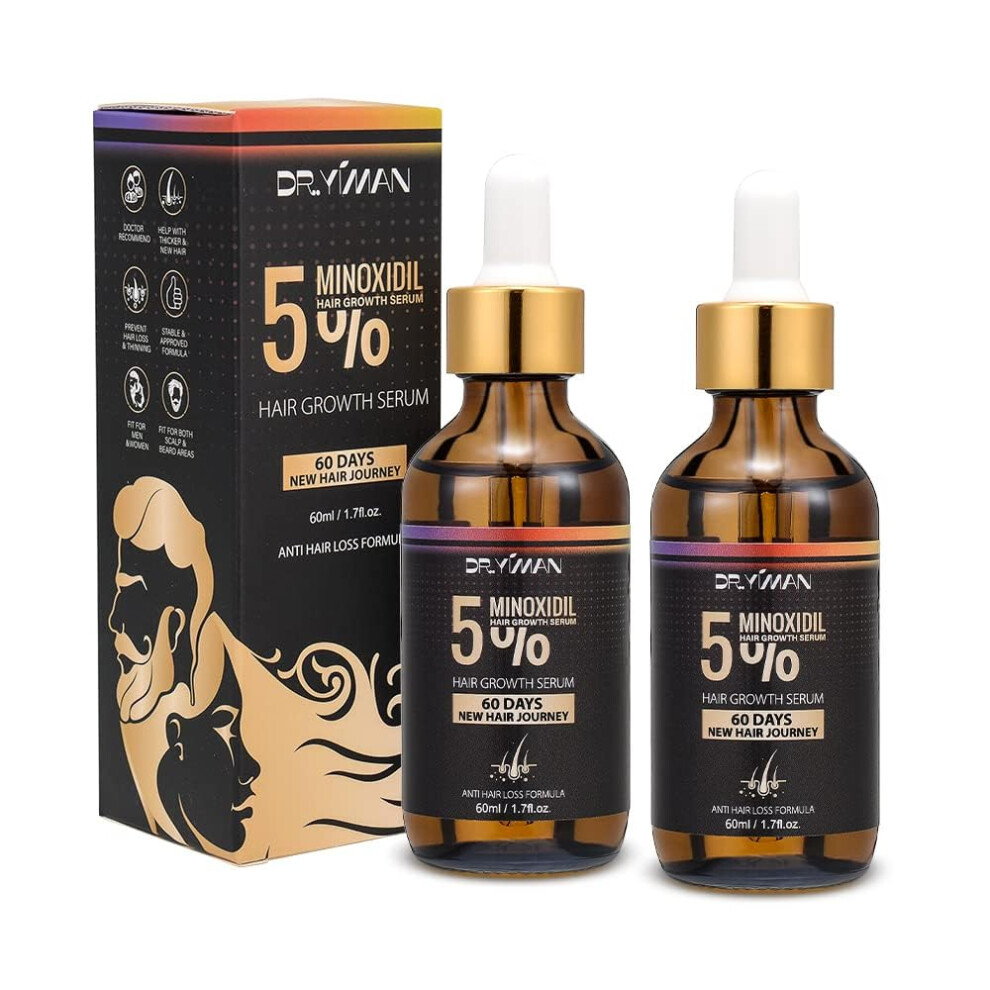 5 Minoxidil Hair Growth Treatment for Men and Women  Biotin Serum to Prevent Hair Loss and Thinning 2 Pack