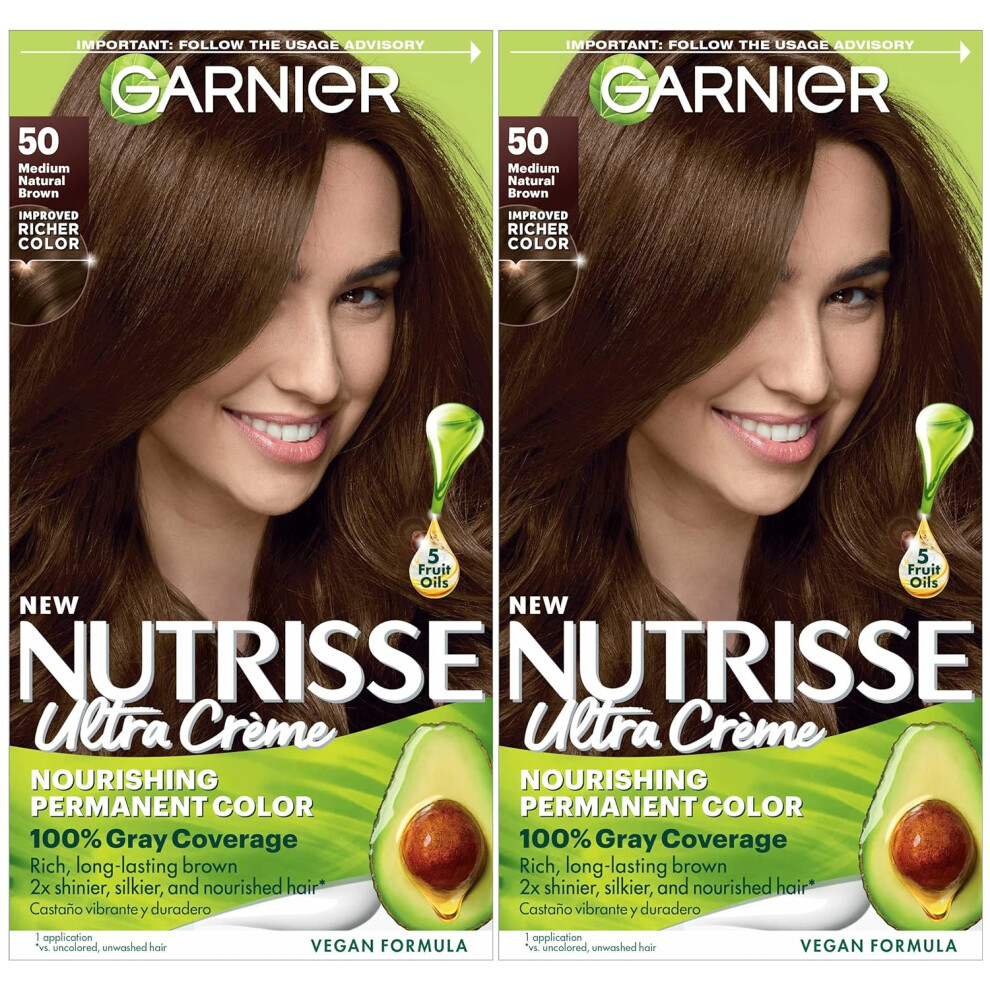 Garnier Hair Color Nutrisse Nourishing Creme 50 Medium Natural Brown Truffle Permanent Hair Dye 2 Count Packaging May Vary