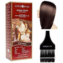 Surya Brasil All Natural HENNA Hair Color CREAM Plant Extracts Semi-Permanent for Grey Coverage (with Brush) Brazil (DARK BROWN)