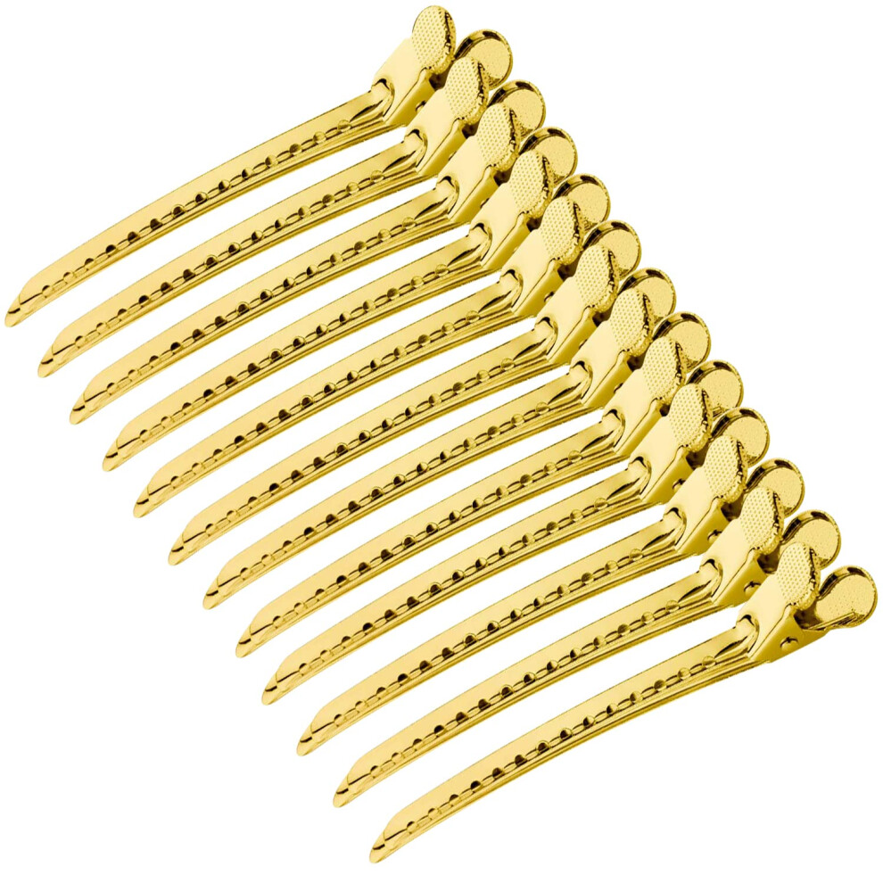 Aosdanting Unisex Gold Metal Duck Bill Clips35 Inches Rustproof Alligator Curl Clips With Holes Professional Sectioning Clips For Hair Stylinghair Coloringmakeup
