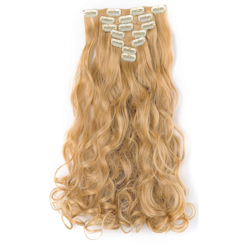 Onedor 20 Curly Full Head Clip In Synthetic Hair Extensions 7Pcs 140G 25Light Golden Blonde