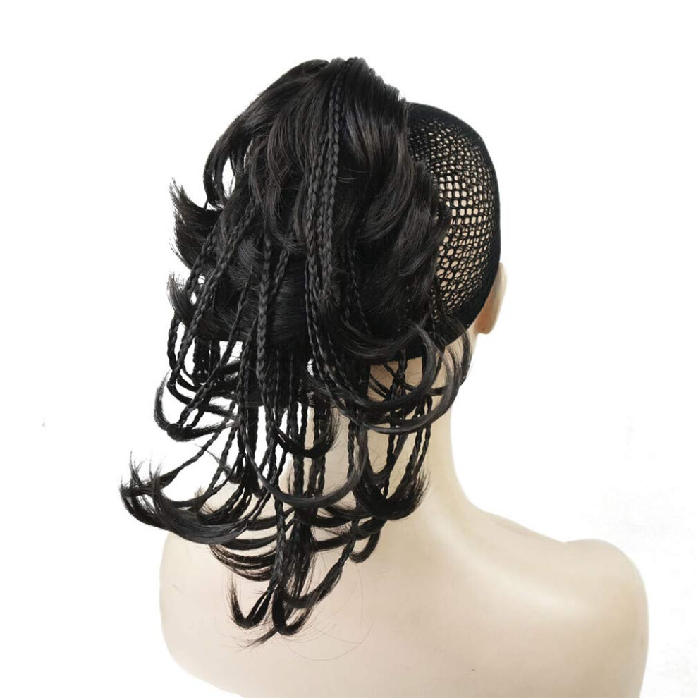 Wiginway Messy Style Ponytail Hair Extension Handmade Braid Synthetic Hairpiece With Jaw Claw Clip Natural Black