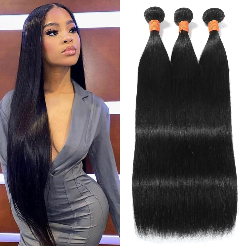 Straight Bundles Human Hair 24 26 28 Inch 3 Bundles 100 Unprocessed Brazilian Virgin Human Hair Bundles Straight Weave Bundles Natural Color
