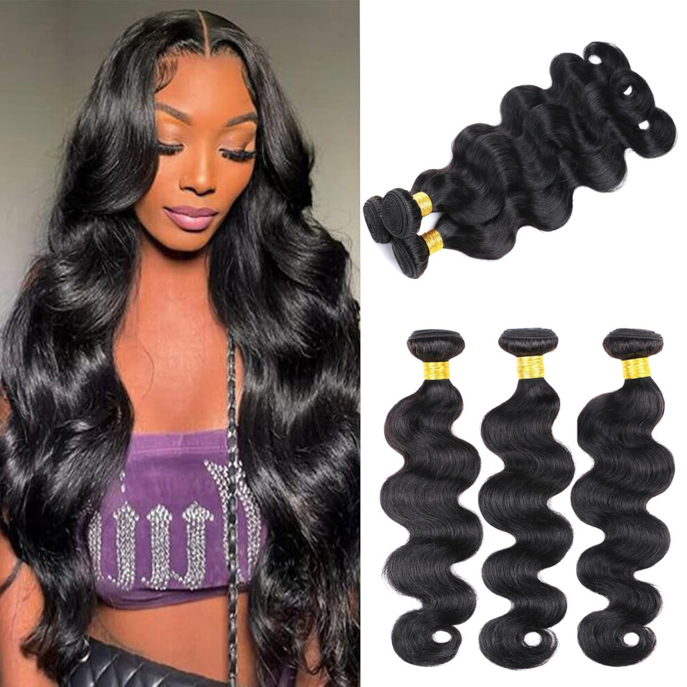 Daimer Unisex Not,Specified Brazilian Body Wave Human Hair Weave 3 Bundles 10 12 14 Inches Body Wave Bundles Human Hair Extensions Real Unprocessed Virgin Hair Weft