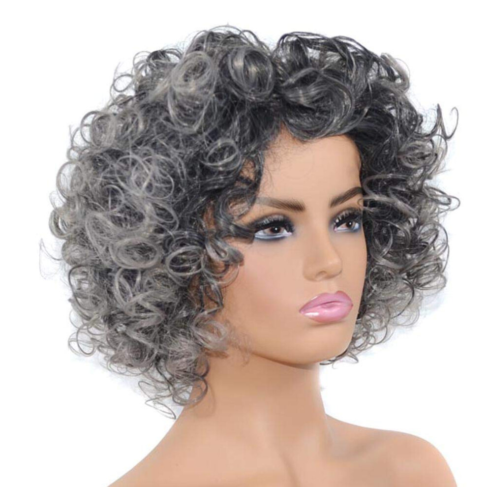 Weiara Unisex Grey Gray Wigs For Women Puffy Natural Curly Wig With Bangs Heatresistant Fiber Deep Wave Short Wig Daily Use For Middleaged And Elderly Women
