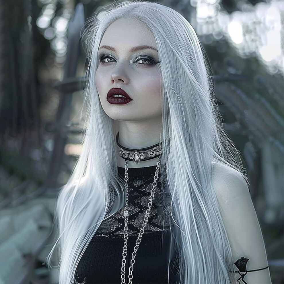 Leuik Unisex White Long Straight Wig|Synthetic Long Wigs For Women|Cosplay Wig For Fashion Women 28Inch (White)