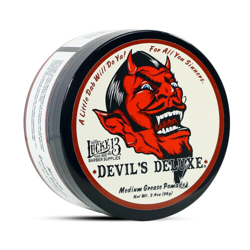 Lucky 13 Devil's Deluxe Medium Grease Pomade 3.4oz | Op olie gebaseerde | Medium Hold | Medium Shine