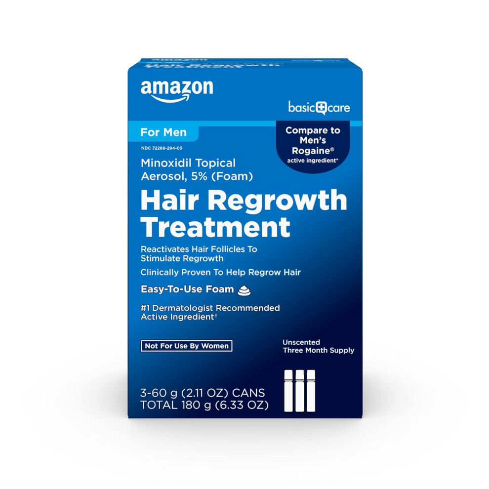 Amazon Basic Care Minoxidil Topical Aerosol 5 Foam Hair Regrowth Treatment for Men Unscented 3month Supply 211 oz Pack of 3