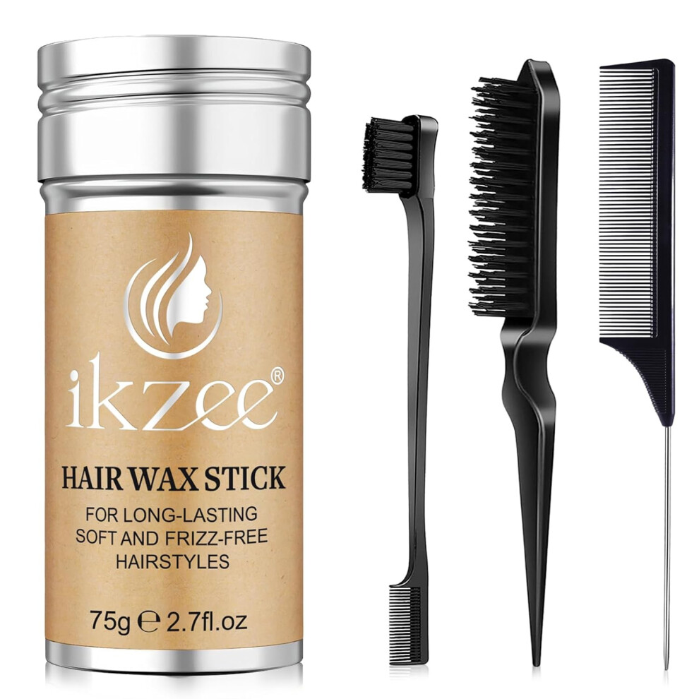 Ikzee Hair Wax Stick Slick Stick Brush Set Styling Wax Stick For Hair Hair Wax Stick Bristle Brush For Flyaways Teasing Brush For Hair Styling
