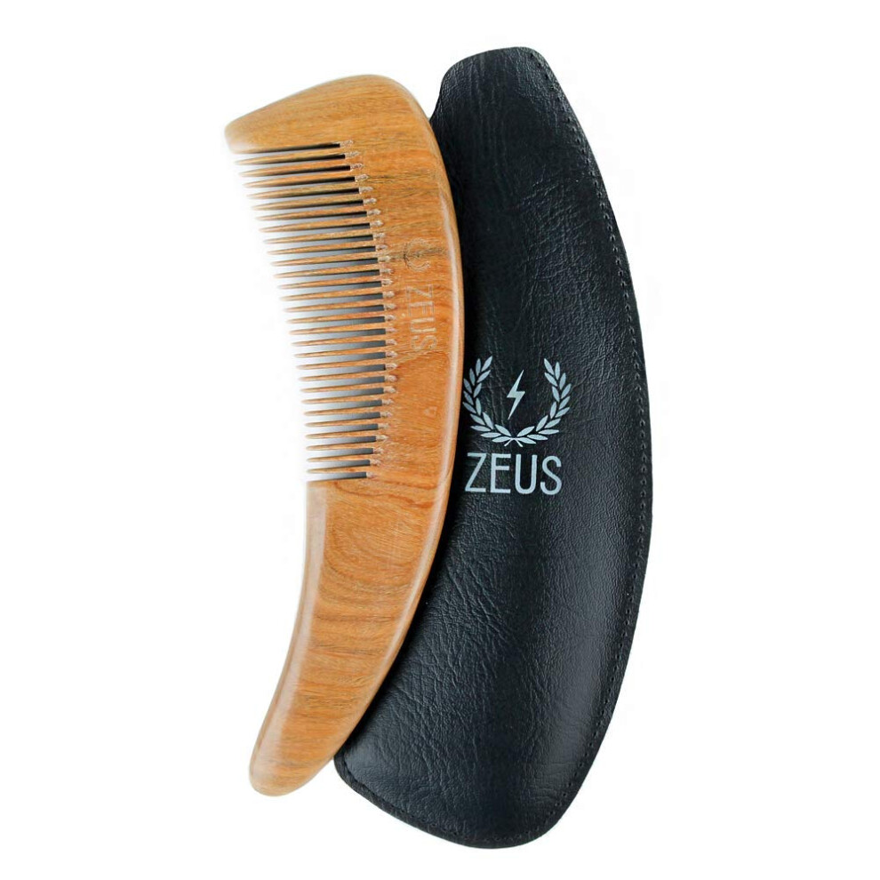 Zeus Unisex Not,Specified Sandalwood Boomerang Beard Comb With Sheath Large Curved Wooden Beard Hair Comb In Gift Box M31
