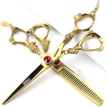 6 Inch Professional Hairdressing Scissors Set Hair Clipper/Family Stainless Steel Hair Clipper (6 Inch Gold Set)