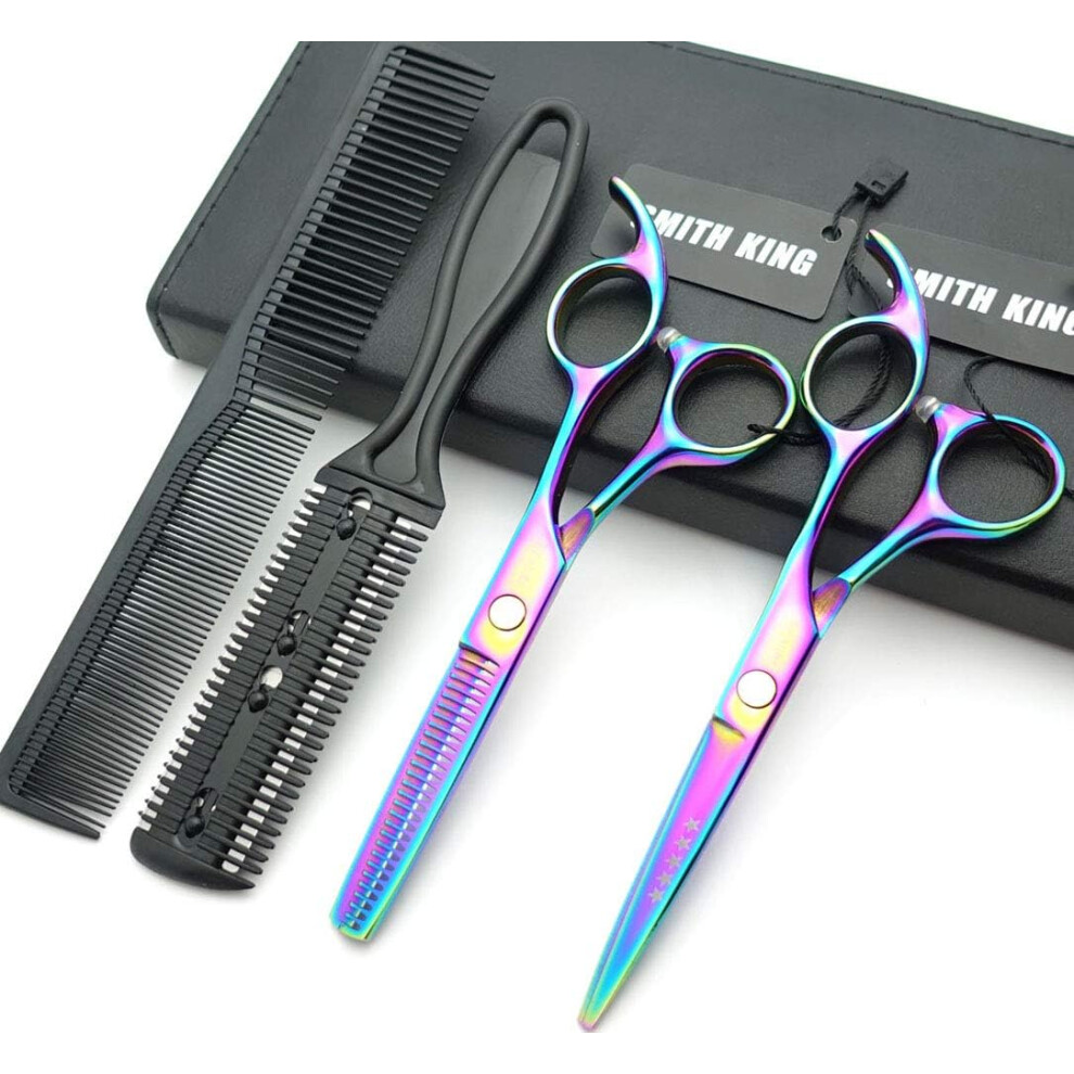 Smithking 55 Inches Hair Scissors With Thinning Comb Hair Cutting Shears Thinning Shears Set For Professional And Personal Rainbow