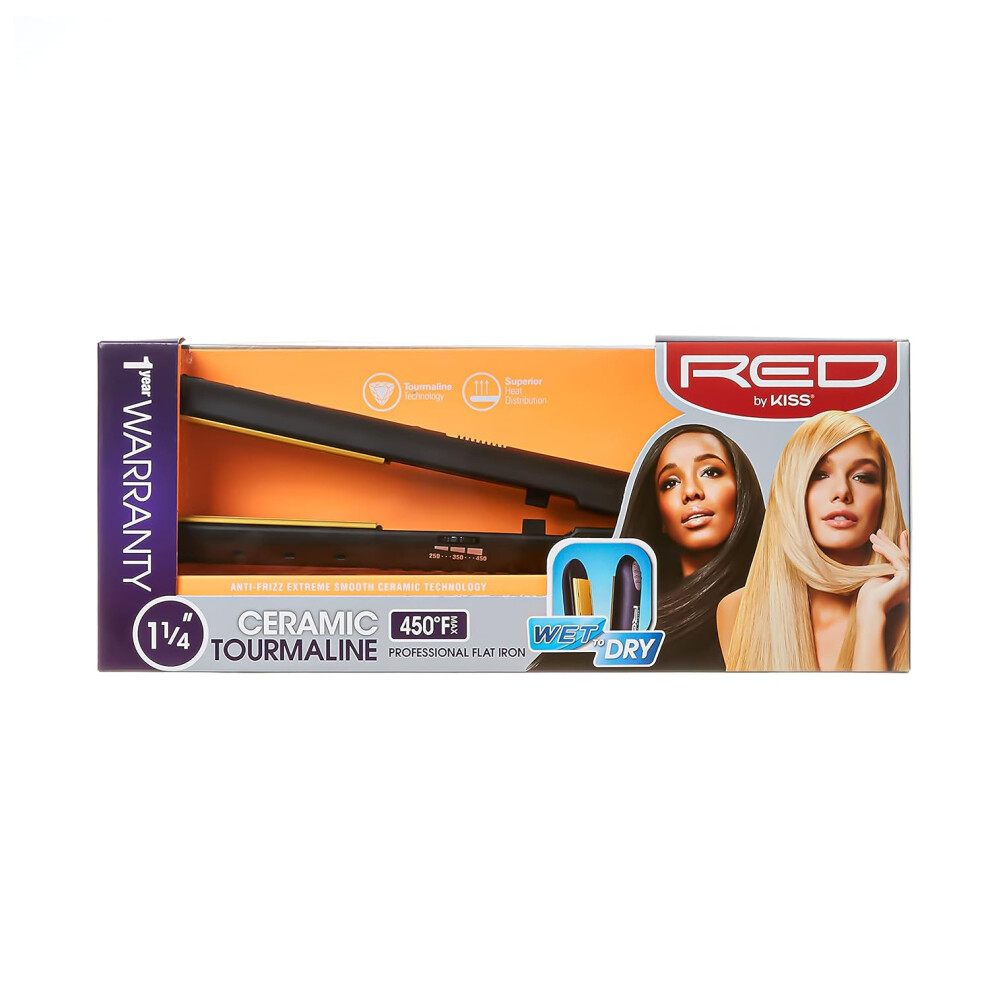Red By Kiss Flat Iron Professional Ceramic Tourmaline Professional Hair Straightener (1.25")