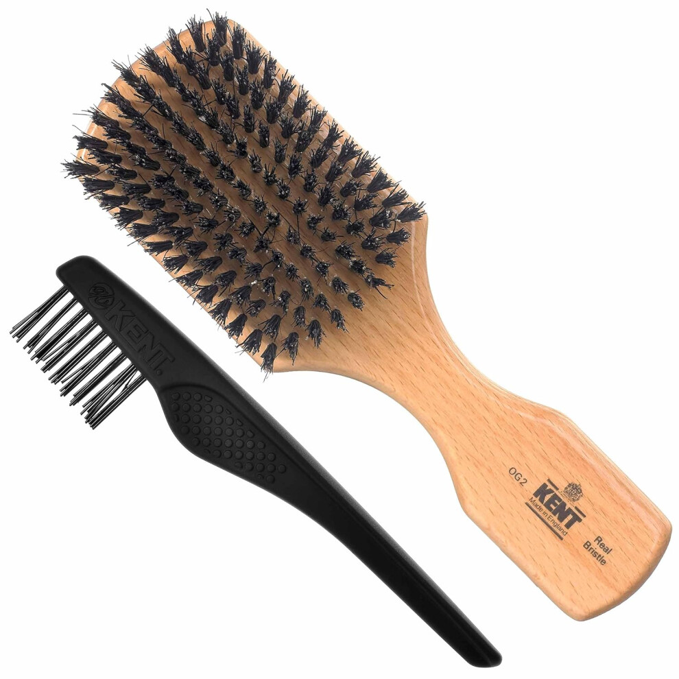 Kent OG2 Club Hair Brush Small Boar Bristle Hair Brush for Men Natural Boar Bristle Beard Brush for Men Beechwood Kent Brush for Hair and Beards